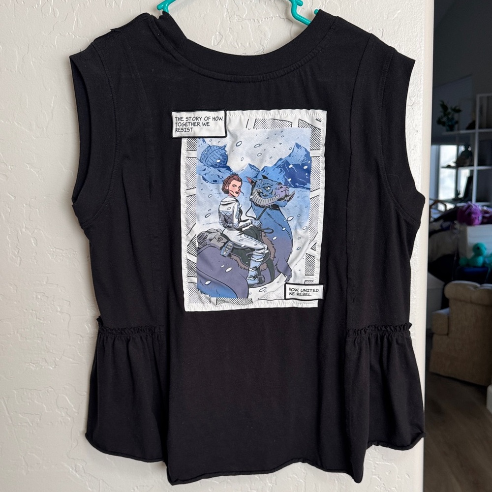 Disneyland Star Wars the force is with us black ruffled women’s top size large